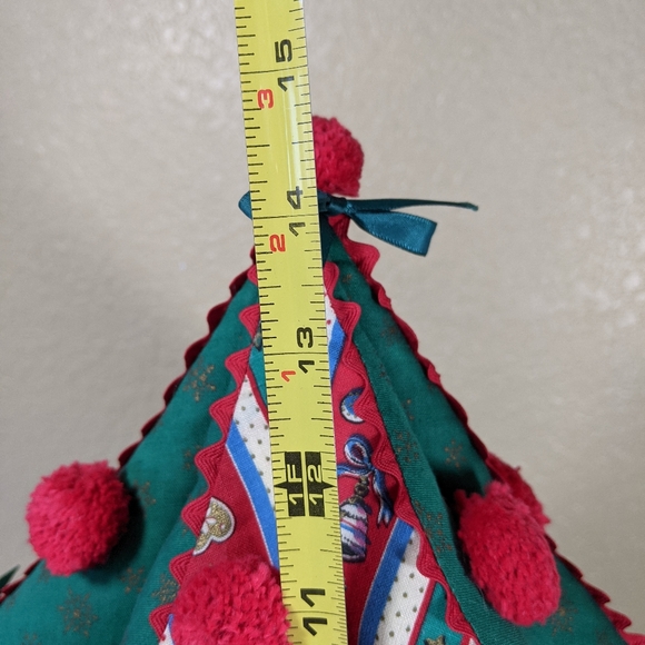 Christmas Tree Hand Sewn Plush Pom Poms Bells Rick Rack Vintage 70's 80's - Picture 4 of 5